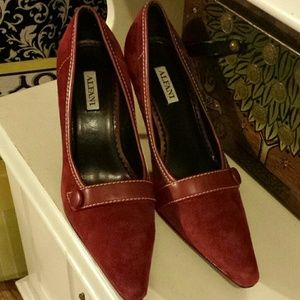 Vintage Alfani red suede leather high heel pumps.