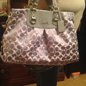 pink and grey coach handbag