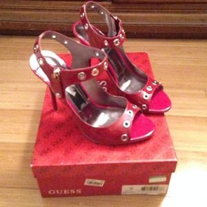 Guess red patent shoes