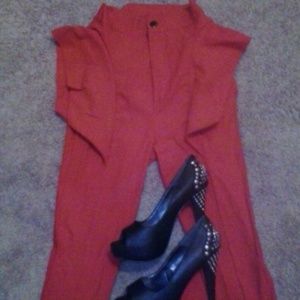 High waisted red peplum pants
