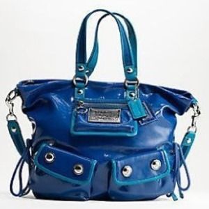 Poppy XL Blue Patent Leather Tote Bag - COACH