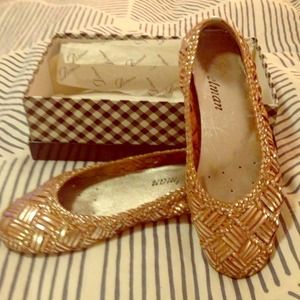 Delman size 8.5 Silver woven flats- so comfy!