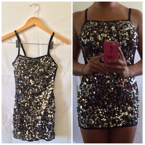 Sequined black sheer dress