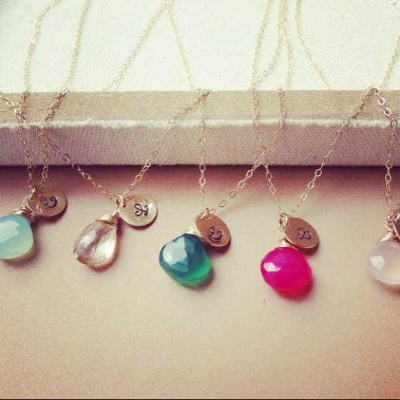 AAA Semi Precious Gem Stone Initial Charm Necklace - Picture 1 of 1