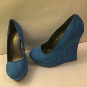 Tall blue wedge heels