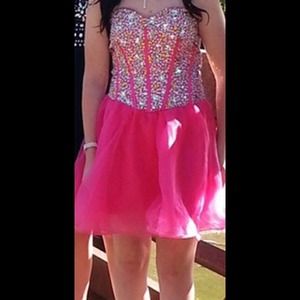 Pink lace up homecoming dress