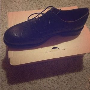 Black leather Oxfords