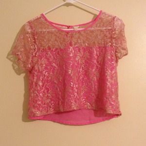 Pink lace crop top