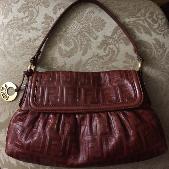 FENDI Authentic Burgundy Leather Small Handbag