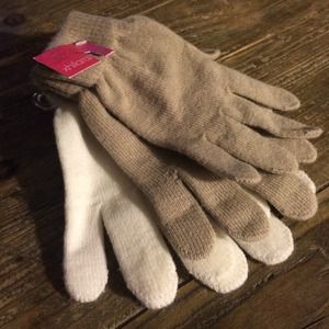 Tan and white gloves