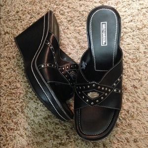 Harley Davidson Black High Heel Wedges