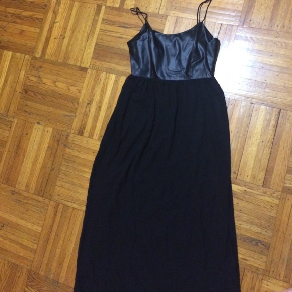 faux leather/chiffon maxi dress