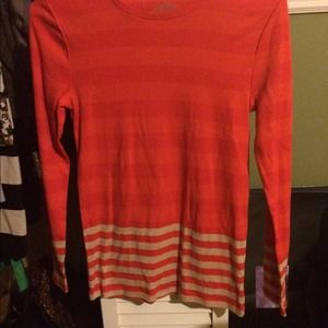 Long sleeve red and nude striped shirt