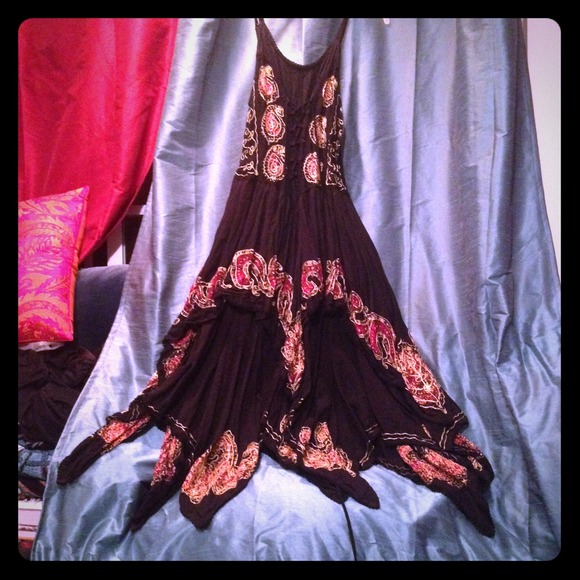 Festive Black Dress w/ Handkerchief Skirt