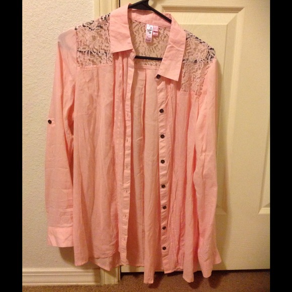 Peach button down with lace back