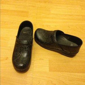 Dansko Black Leather Slip Ons