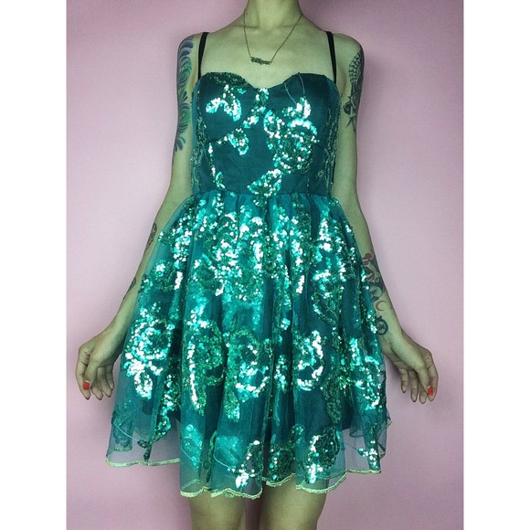 Blue/teal sequin party dress