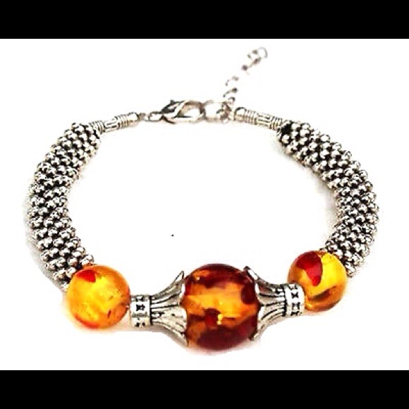 Tibetan Silver Amber Beads Bracelet