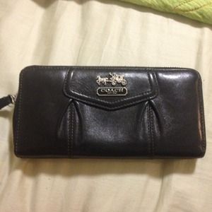 Coach black leather Madison zip around wallet