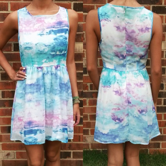 Forever 21 Aqua Watercolor Print Dress