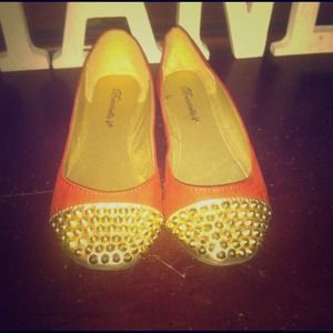 Burnt orange & gold spiked flats