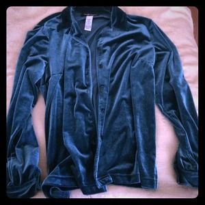 Slinky Dark Green Velvet Oversized Button up Top