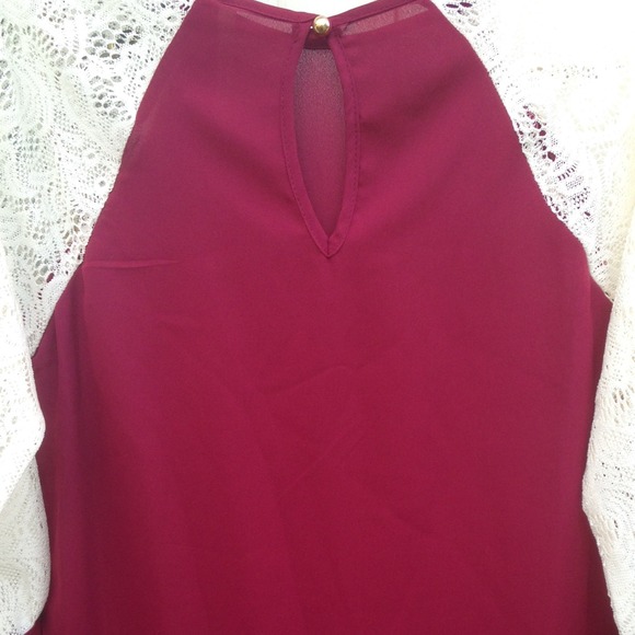 Wine lace sleeved baseball shirt - Picture 3 of 3