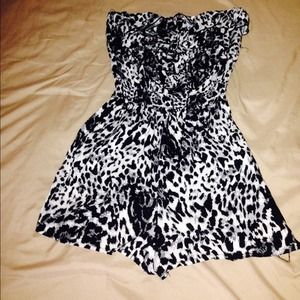 Black & white leopard romper. Strapless