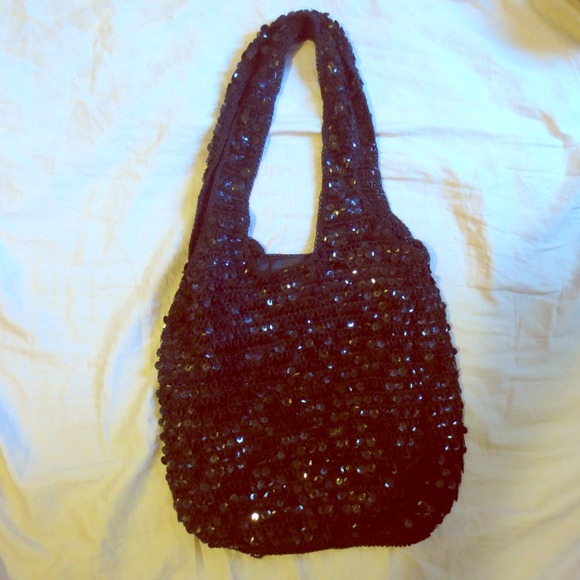 Black crochet and sequin bag
