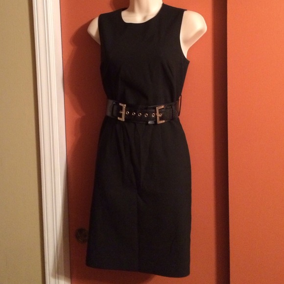 Loft Black stretch dress w croc belt back zipper29