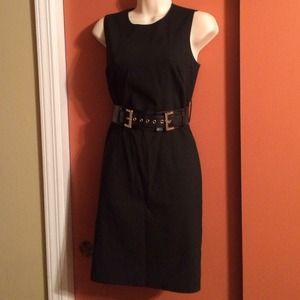 Loft Black stretch dress w croc belt back zipper29