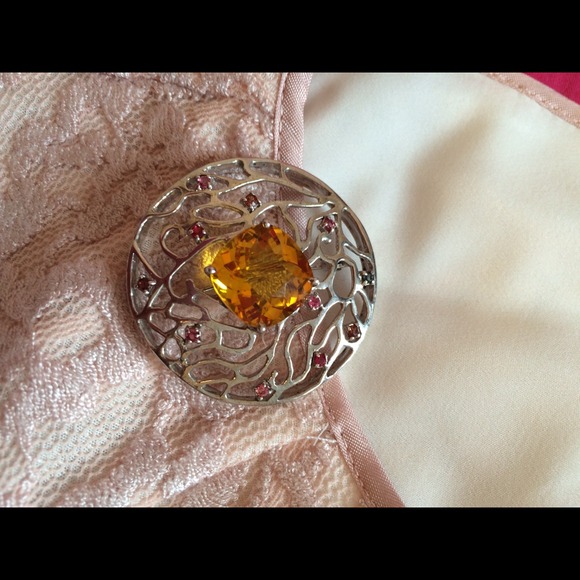 Handmade Authentic Sterling Silver Topaz Brooch - Picture 3 of 4