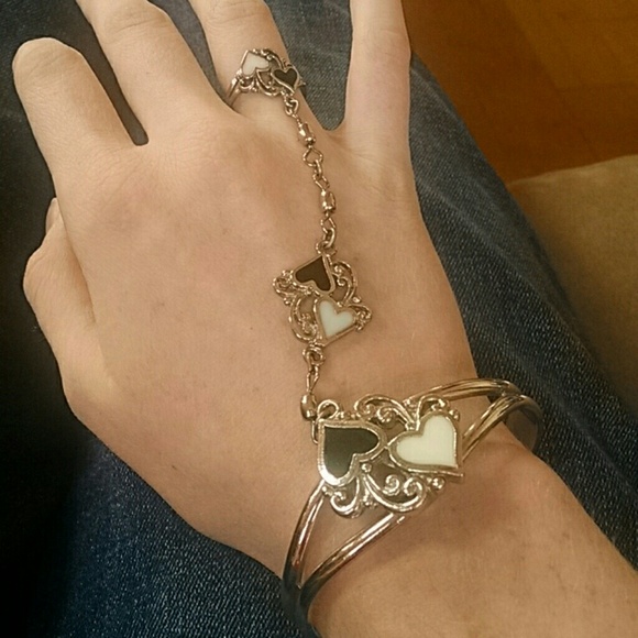 Black and white heart slave bracelet