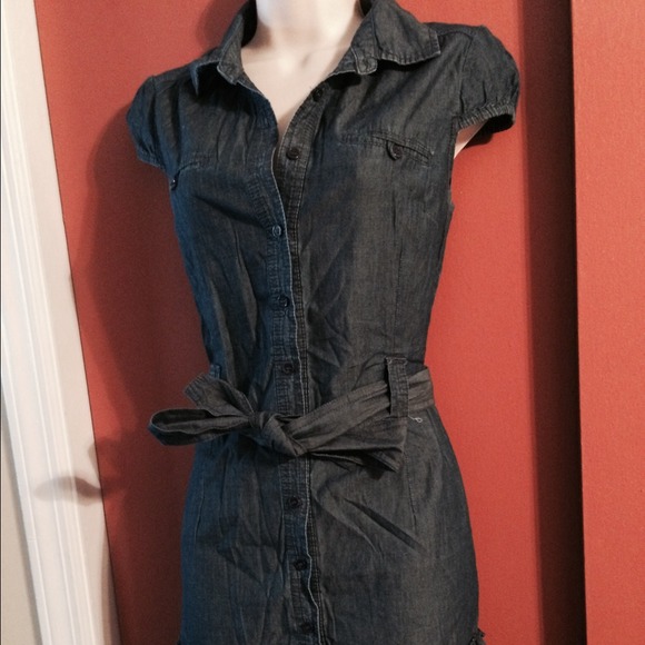Denim dress with tie belt country