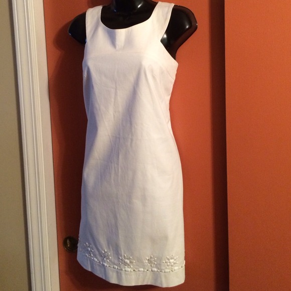 Loft White dress with bottom beaded accent