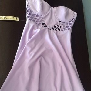Lavender strapless dress with cut-outs
