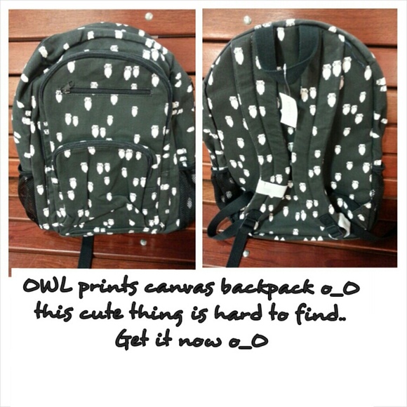 🌈🌈OWL PRINTS CANVAS BACPACK. LARGE BLACK & WHITE