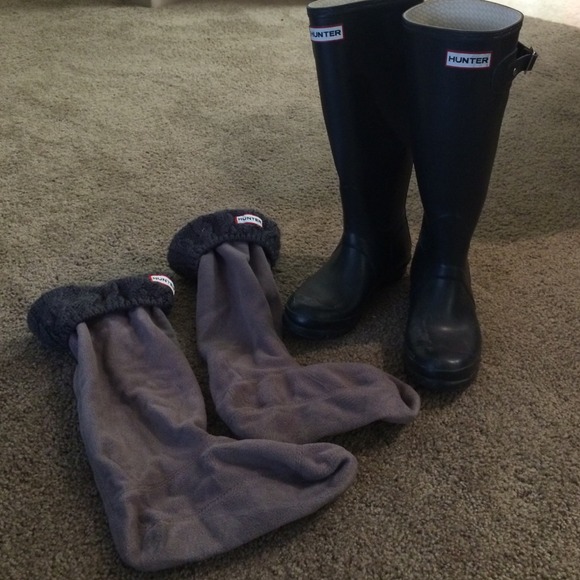 Hunter Boots in Dark Grey with Knit Socks