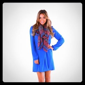Small long sleeve blue dress with scarf never worn