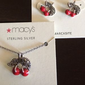 Marcasite cherry earrings and necklace