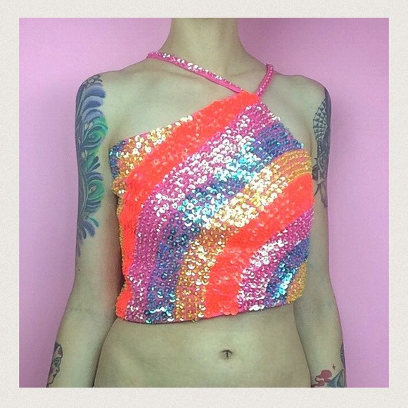 AMAZING 1990s sequin rainbow halter top
