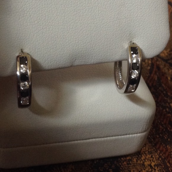 Black and white diamond earring hoops