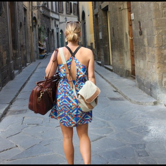 SOLD in bundle. print dress with cut out back.