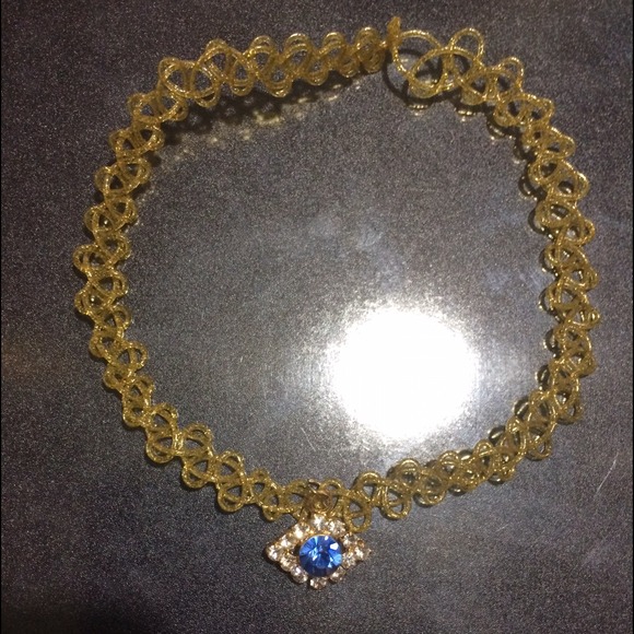 Evil Eye Sparkly Gold Tattoo Choker