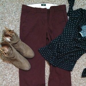 Two pairs of J crew pants- burgundy and navy blue