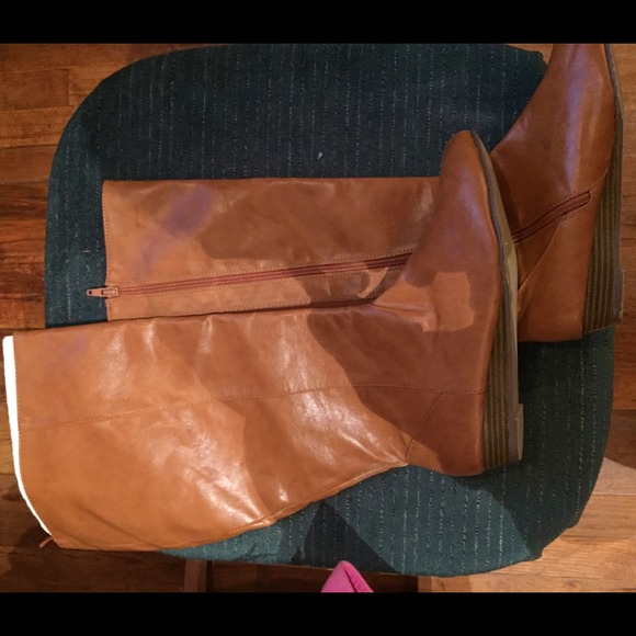 Cognac below the knee wide calf boots!
