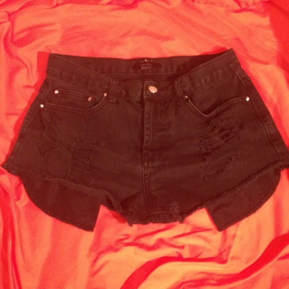 High waisted black studded shorts