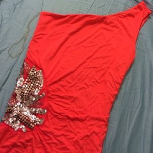 Coral one shoulder sequined top