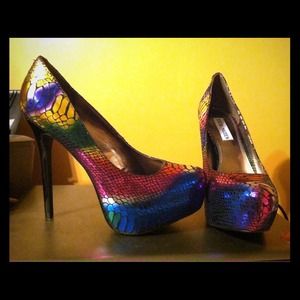 Steve Madden rainbow heels.