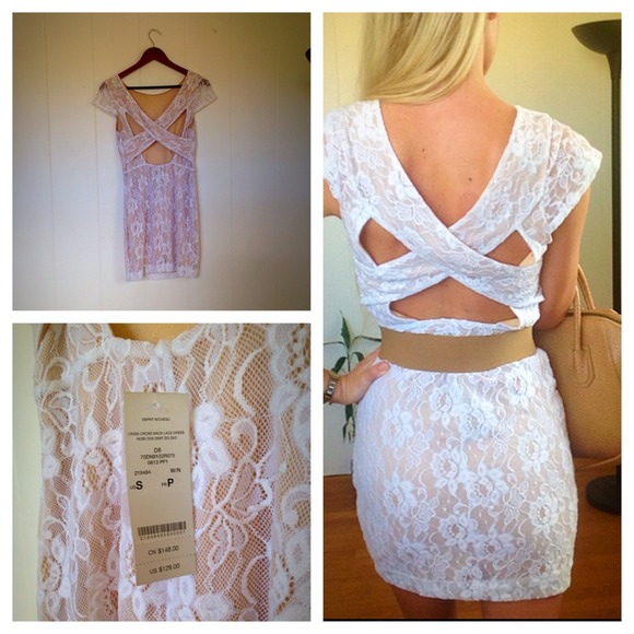NWT Bebe White Lace Dress - Picture 3 of 4